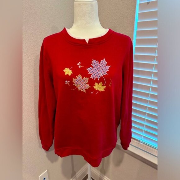Vintage 90’s Adrian Delafield Fall Leaves Sweater Granny Autumn Cottagecore Sz L - Picture 1 of 9